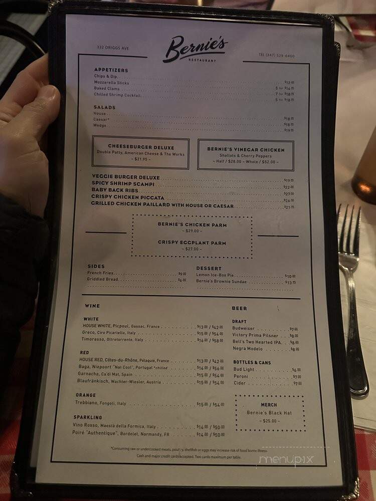 Bernie's - Brooklyn, NY menu_pic