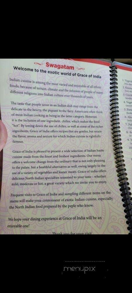Grace of India - Cincinnati, OH menu_pic
