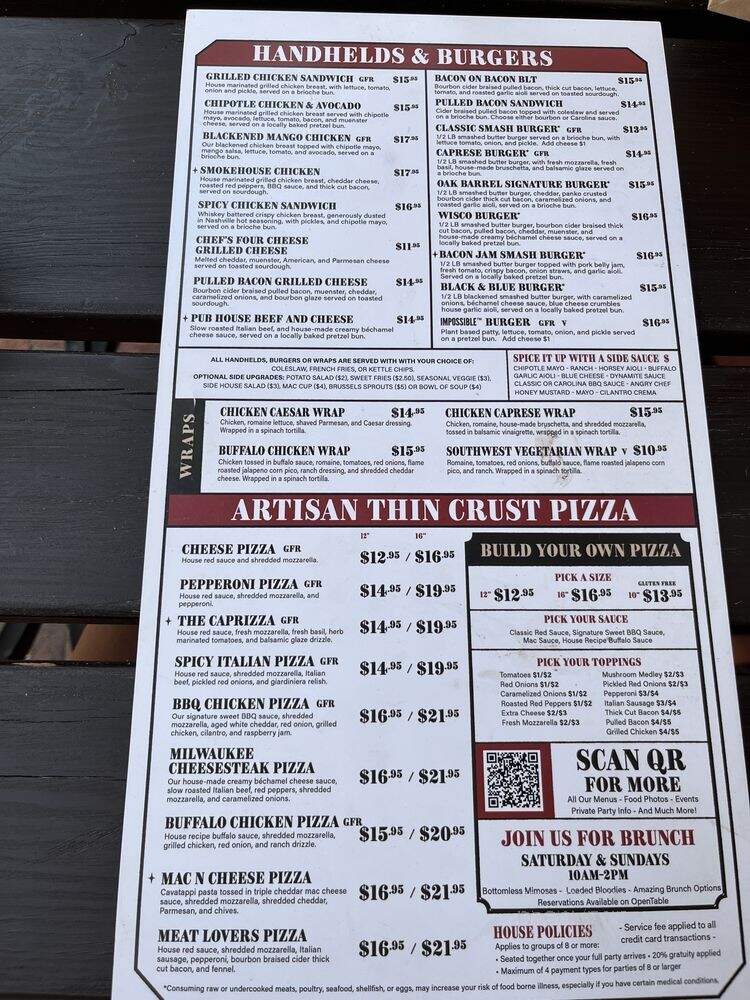 Oak Barrel Public House - Milwaukee, WI menu_pic
