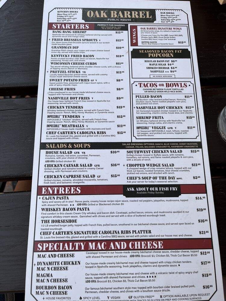 Oak Barrel Public House - Milwaukee, WI menu_pic