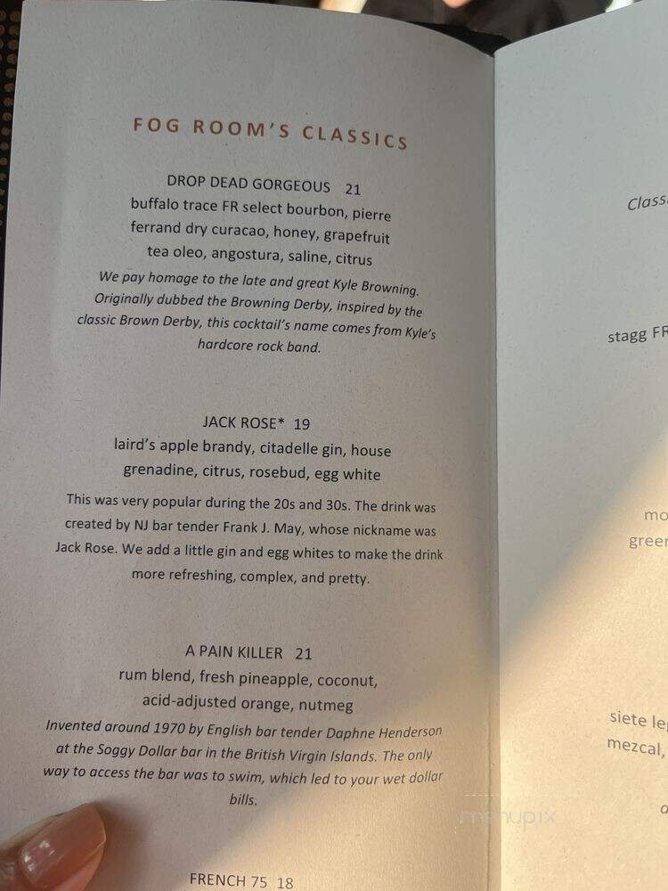 Fog Room - Seattle, WA menu_pic