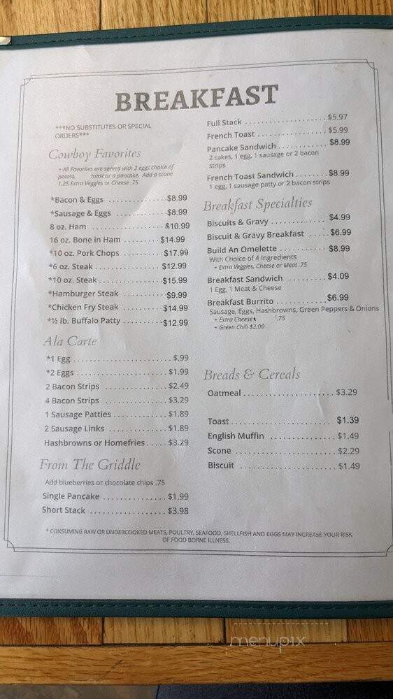 Cowboy Cafe - Lyman, WY menu_pic