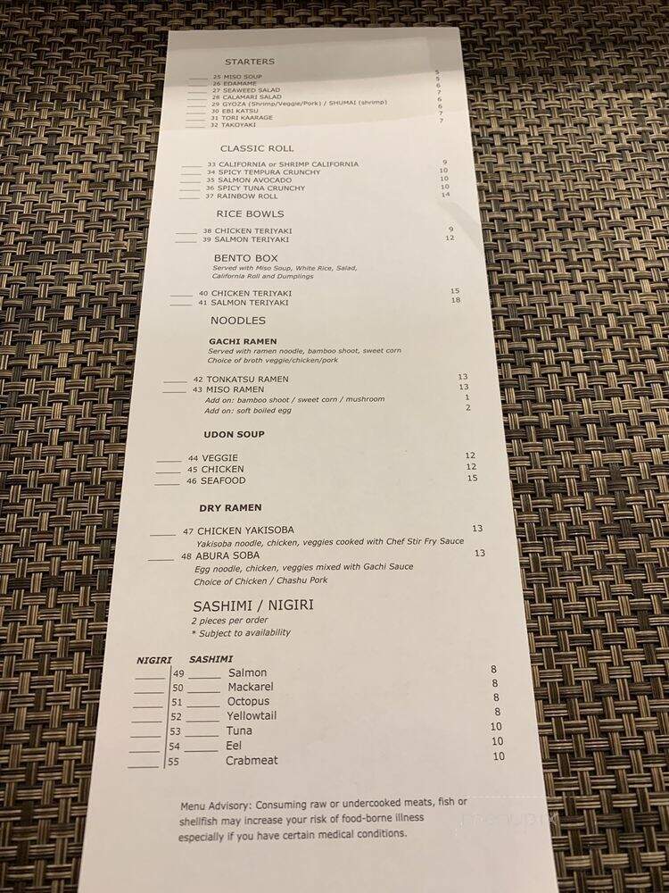 Gachi Sushi and Noodle - Philadelphia, PA menu_pic