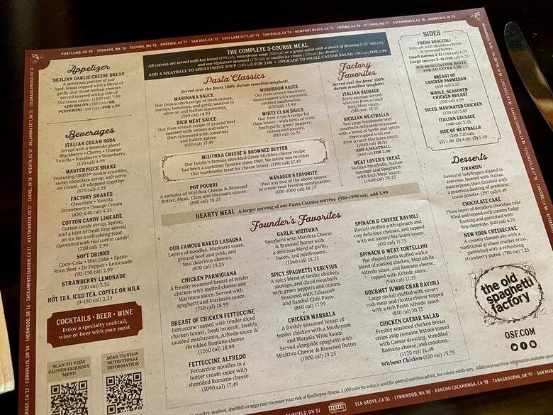 The Old Spaghetti Factory - Sacramento, CA menu_pic