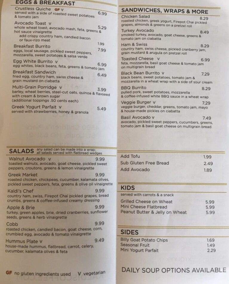 Kaldi's Coffee - St. Louis, MO menu_pic
