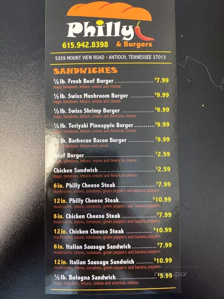 Philly & Burgers - Nashville, TN menu_pic