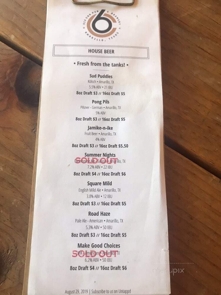 Six Car Pub & Brewery - Amarillo, TX menu_pic