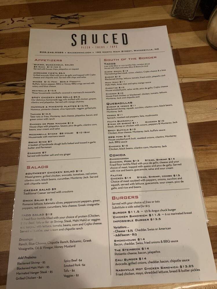 Sauced - Waynesville, NC menu_pic