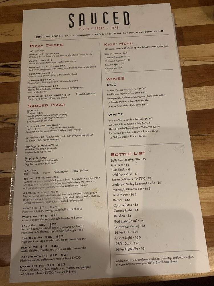 Sauced - Waynesville, NC menu_pic