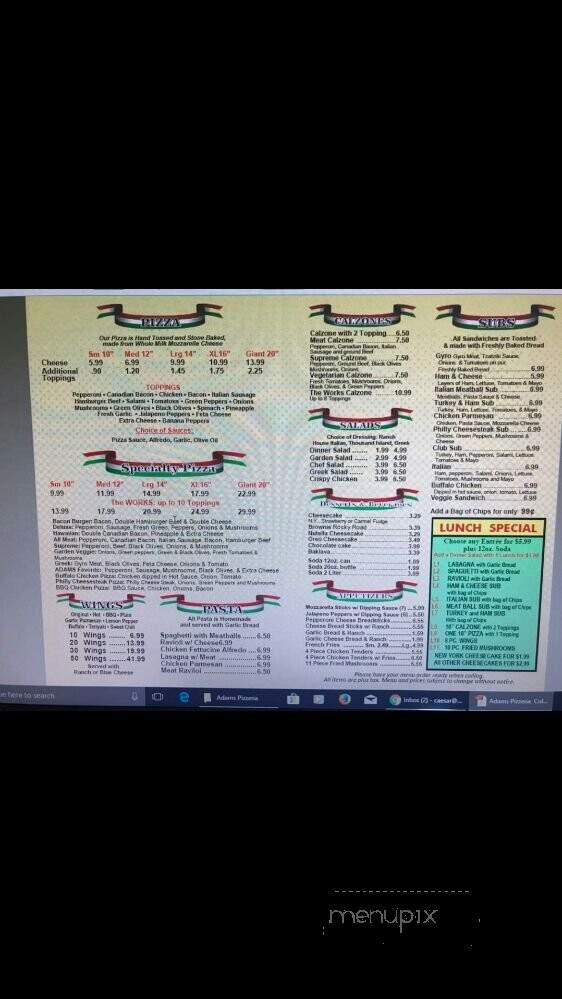 Adam's Pizza - San Antonio, TX menu_pic