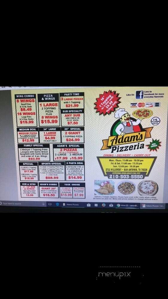 Adam's Pizza - San Antonio, TX menu_pic