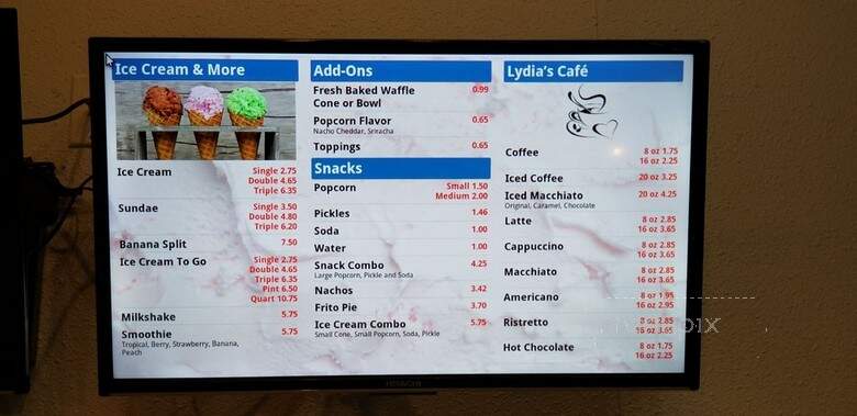 Lydia's Cone House - Corpus Christi, TX menu_pic