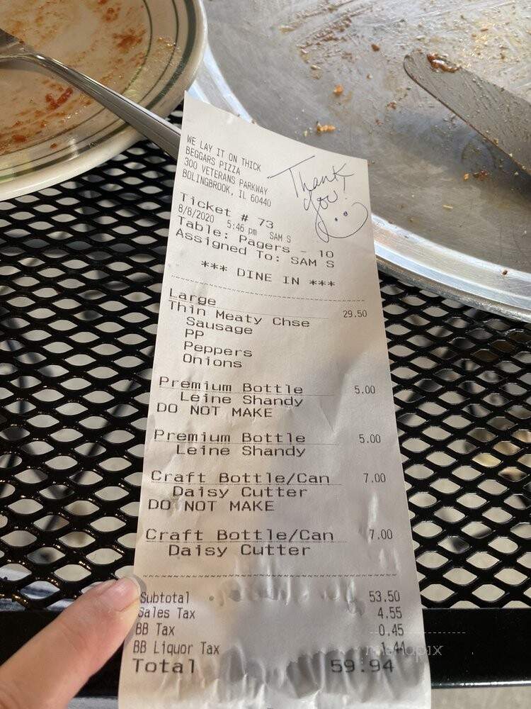 Beggars Pizza - Bolingbrook, IL menu_pic