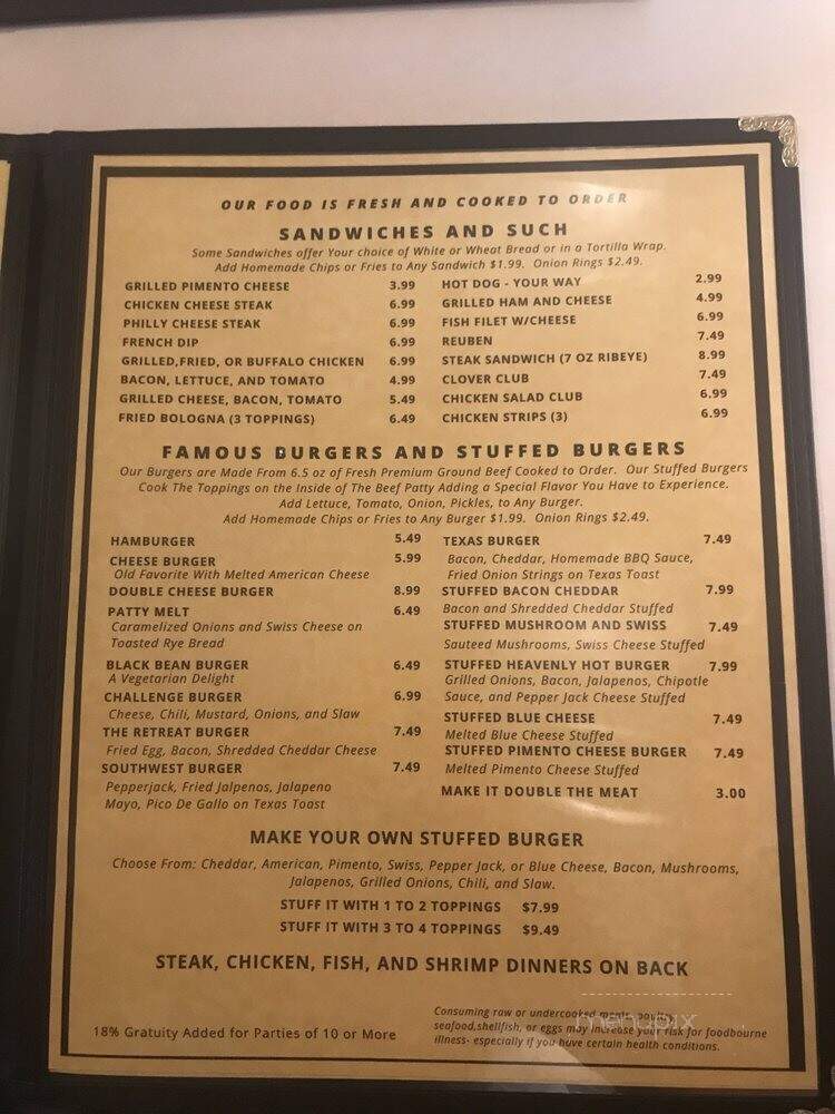 Main St Retreat Bar & Grill - Clover, SC menu_pic