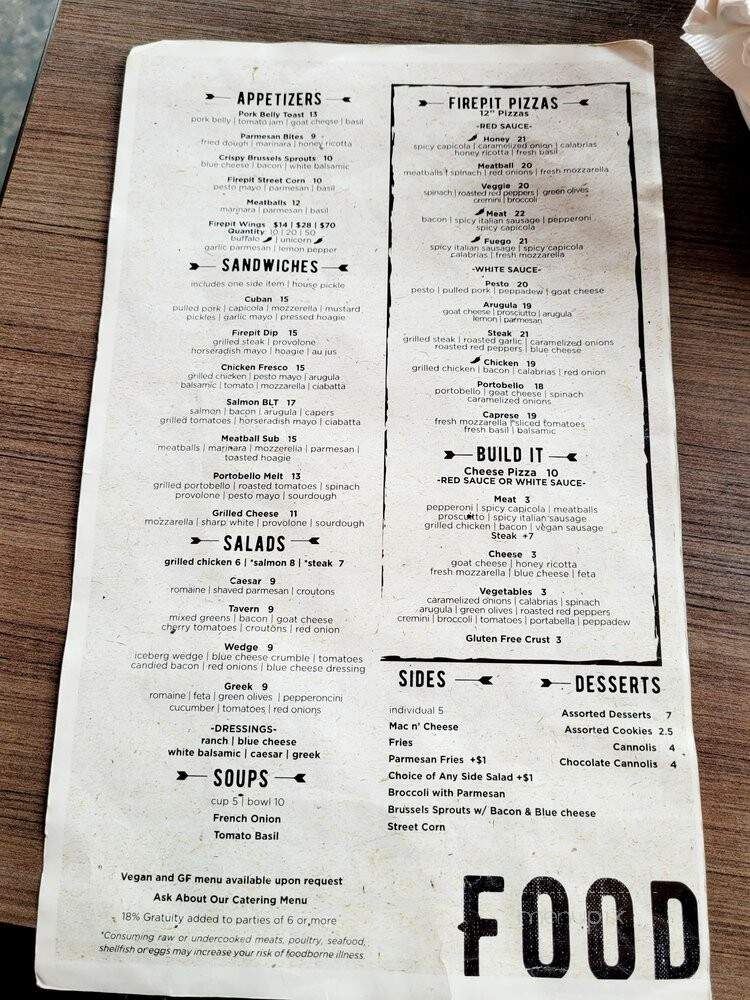 Firepit Pizza Tavern - Atlanta, GA menu_pic