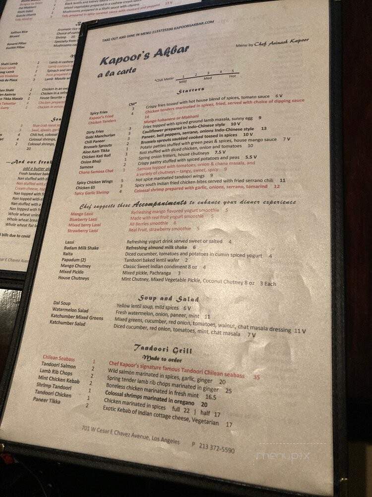 Kapoor's Akbar Indian Restaurant - Los Angeles, CA menu_pic