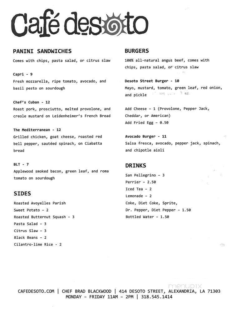 Cafe Desoto - Alexandria, LA menu_pic