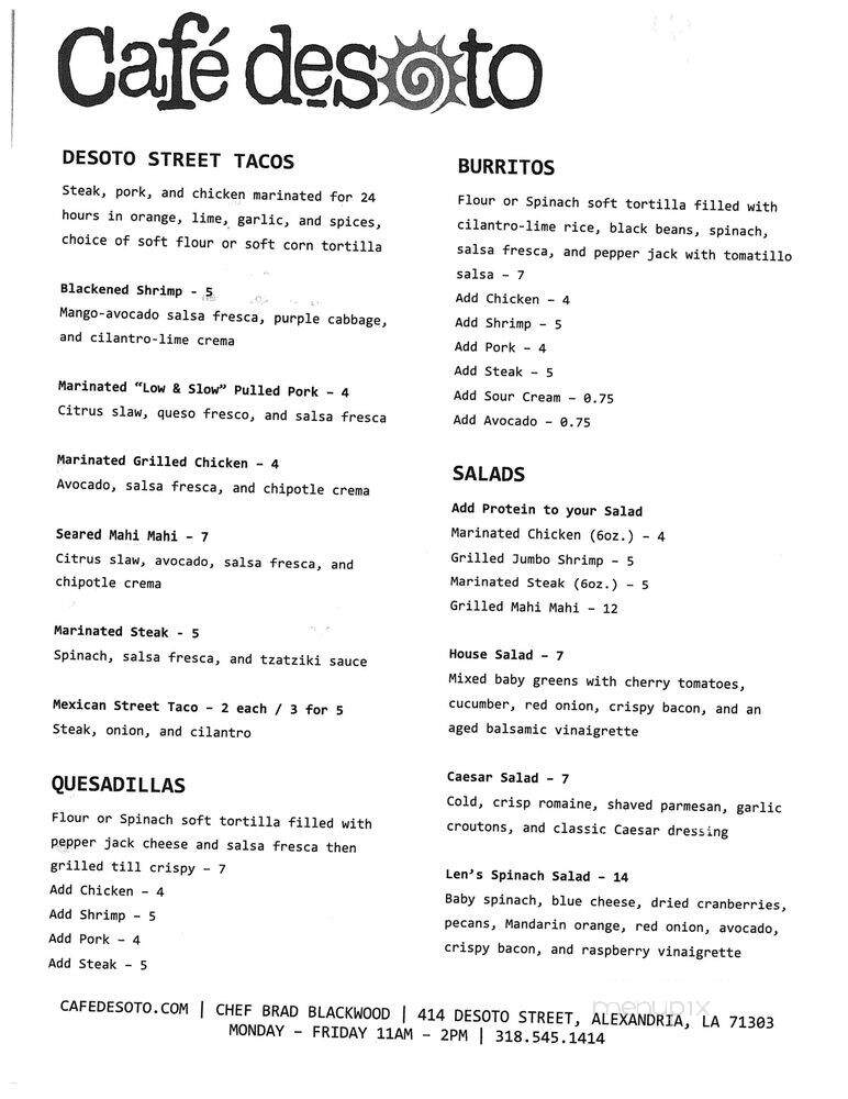 Cafe Desoto - Alexandria, LA menu_pic