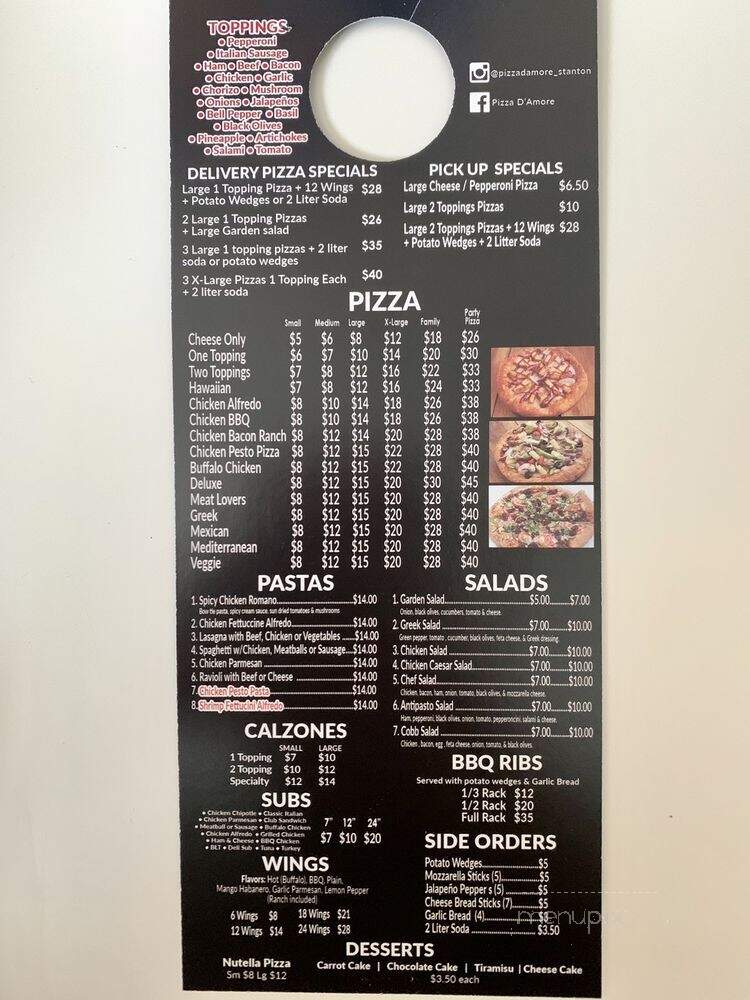 Pizza D'Amore - Stanton, CA menu_pic
