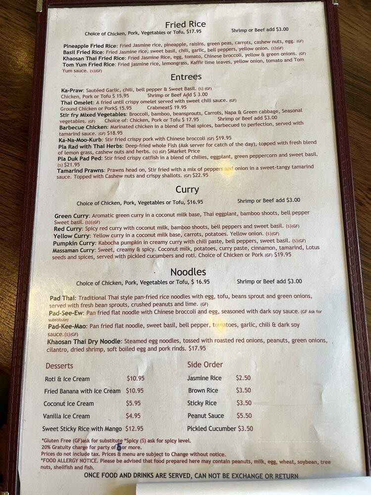 Khaosan Thai - San Jose, CA menu_pic