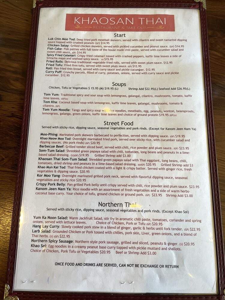 Khaosan Thai - San Jose, CA menu_pic