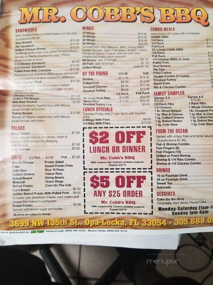 Mr. Cobbs BBQ & Wings - Opa-locka, FL menu_pic