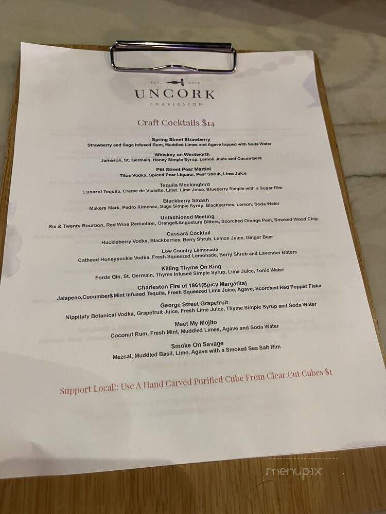 Uncork Charleston - Charleston, SC menu_pic