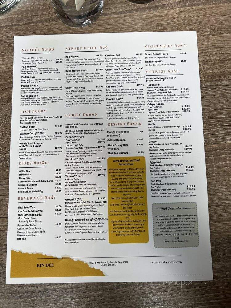Kin Dee - Seattle, WA menu_pic