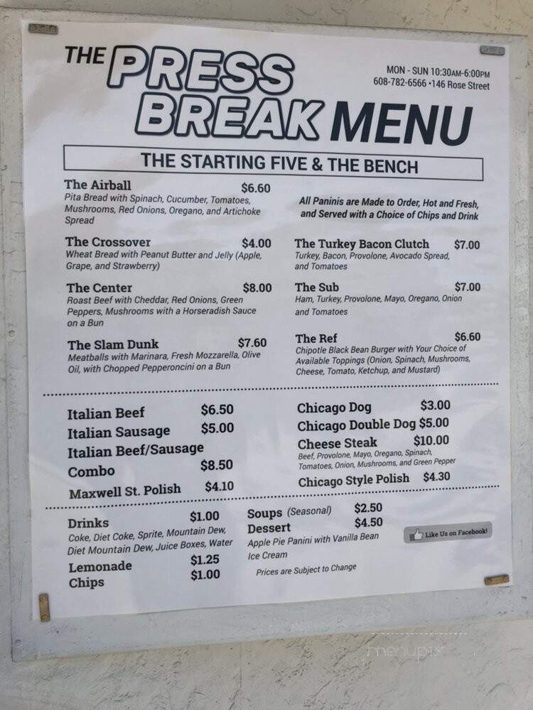 Press Break - La Crosse, WI menu_pic