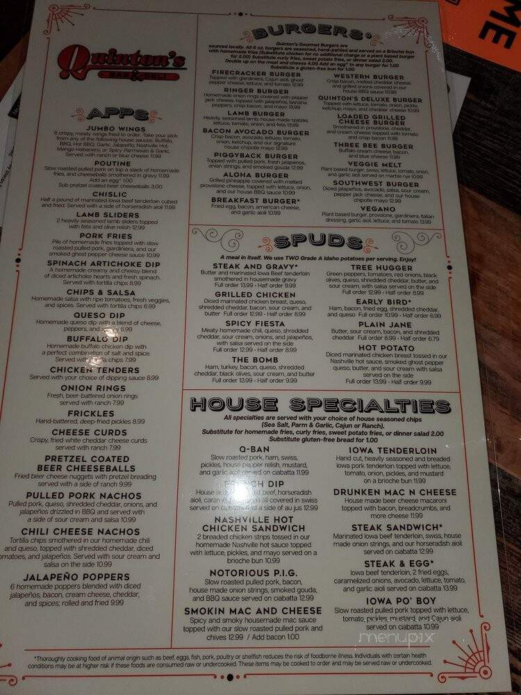 Quinton's Bar & Deli - Cedar Rapids, IA menu_pic