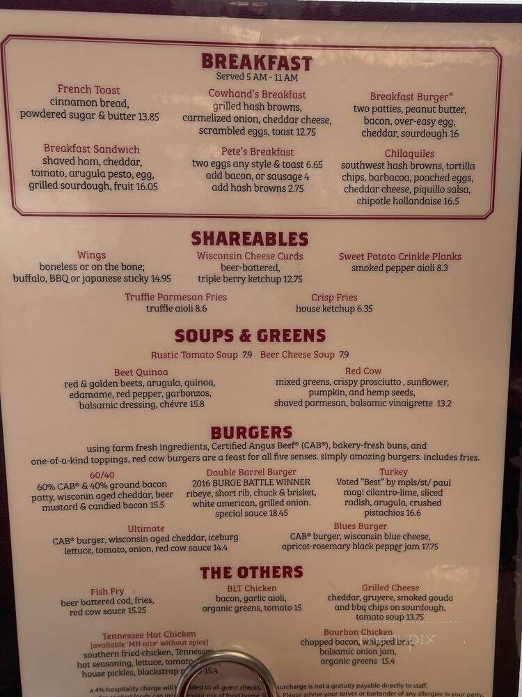 Red Cow - Saint Paul, MN menu_pic