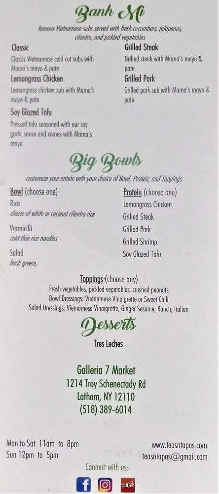 Teas n' Tapas - Latham, NY menu_pic