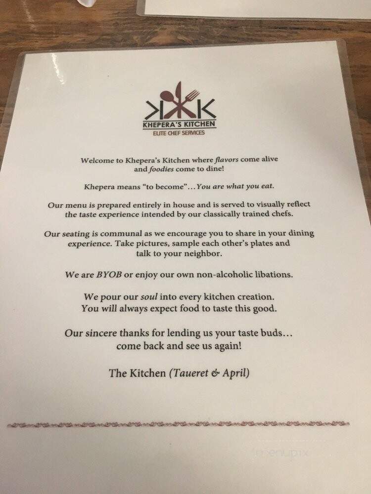 Khepera's Kitchen - Baltimore, MD menu_pic