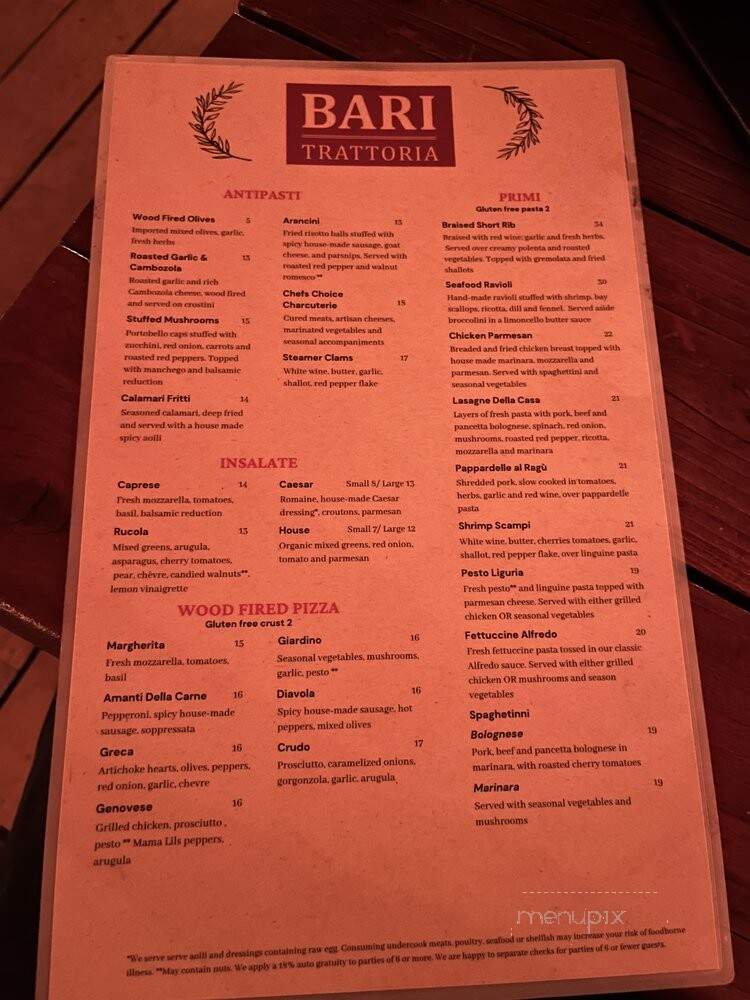 Bari Trattoria - Eugene, OR menu_pic