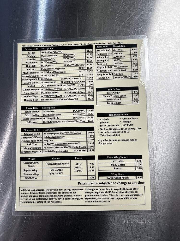 U Sushi & Grill - Huntington Beach, CA menu_pic
