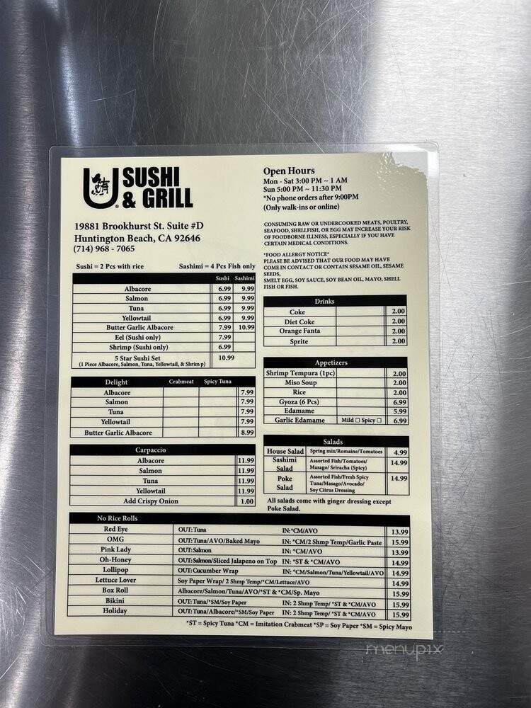 U Sushi & Grill - Huntington Beach, CA menu_pic