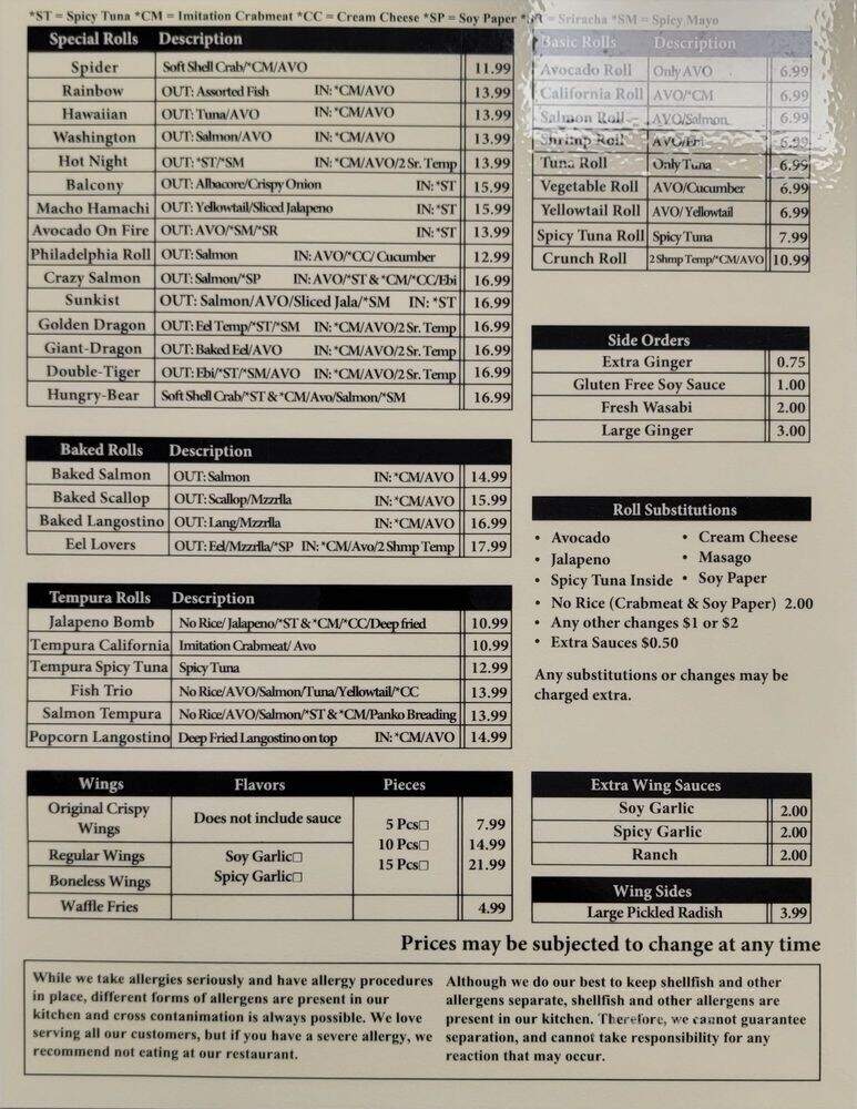U Sushi & Grill - Huntington Beach, CA menu_pic