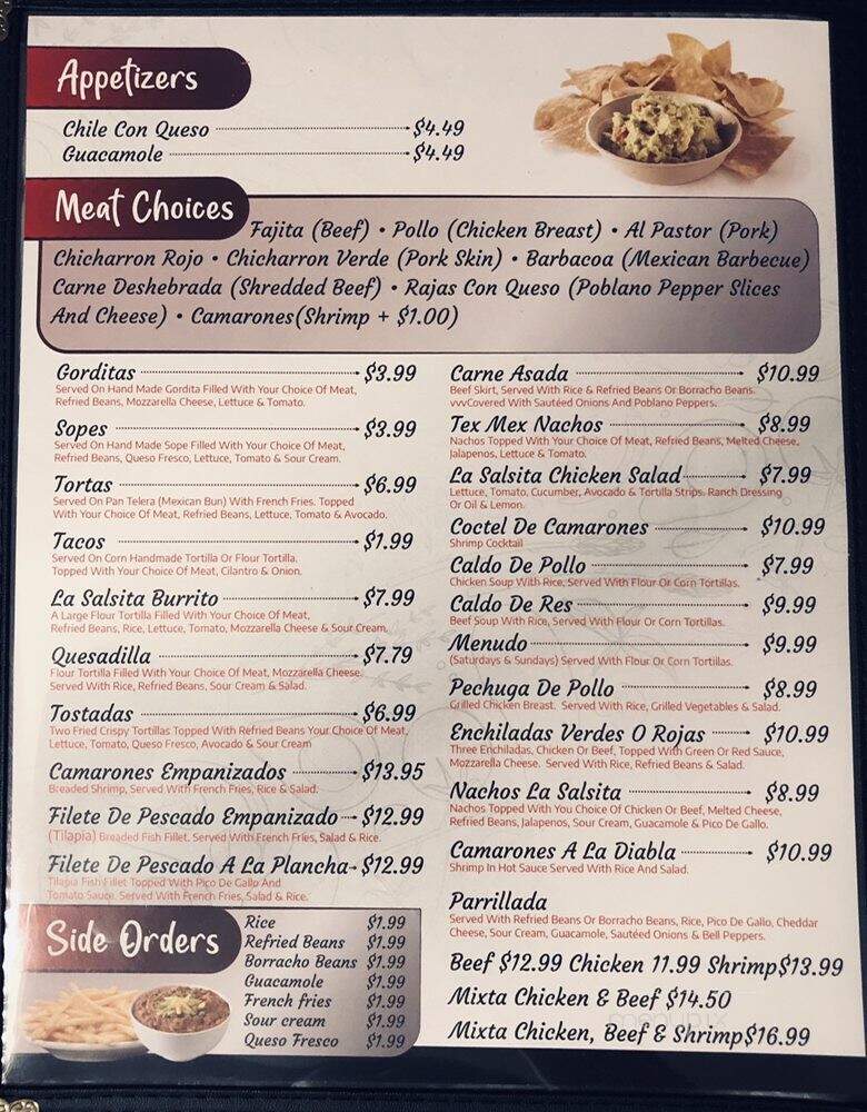 La Salsita - Houston, TX menu_pic