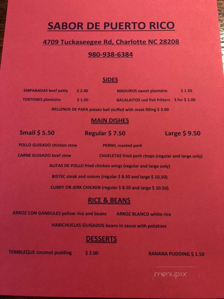 Sabor de Puerto Rico - Charlotte, NC menu_pic