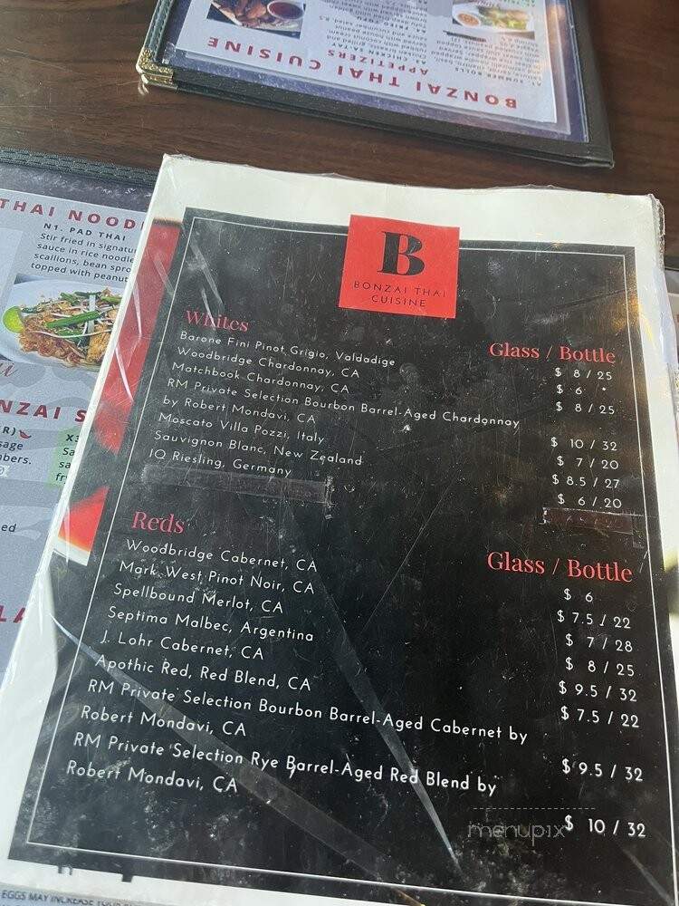 Bonzai Thai & Japanese Cuisine - Charlotte, NC menu_pic