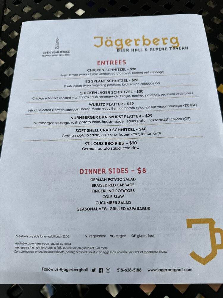 Jagerberg Beer Hall & Alpine Tavern - Hunter, NY menu_pic