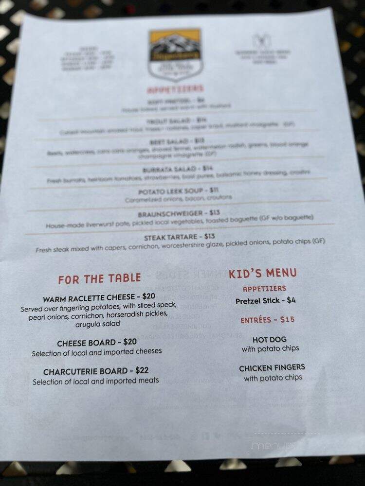 Jagerberg Beer Hall & Alpine Tavern - Hunter, NY menu_pic