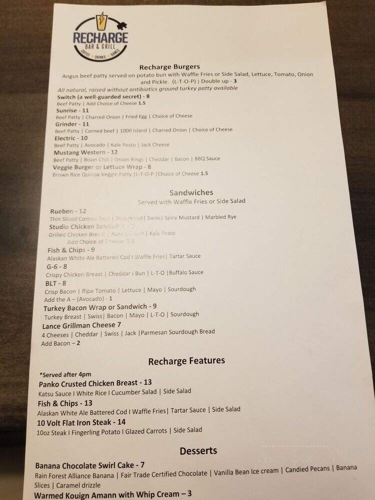 Recharge Bar & Grill - Sparks, NV menu_pic