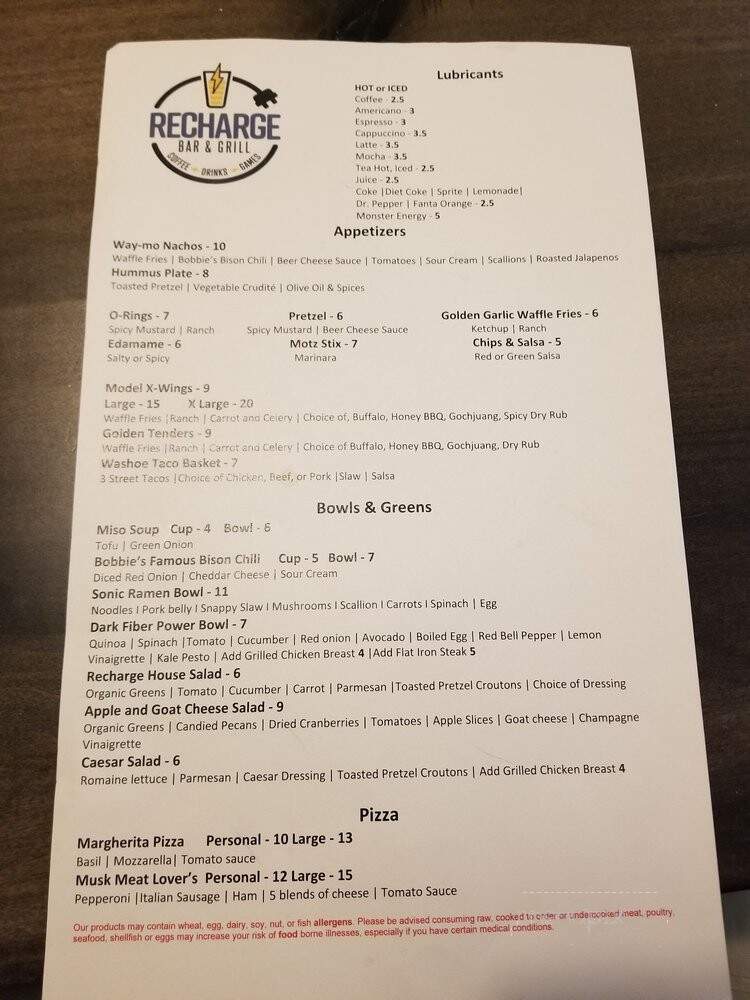 Recharge Bar & Grill - Sparks, NV menu_pic