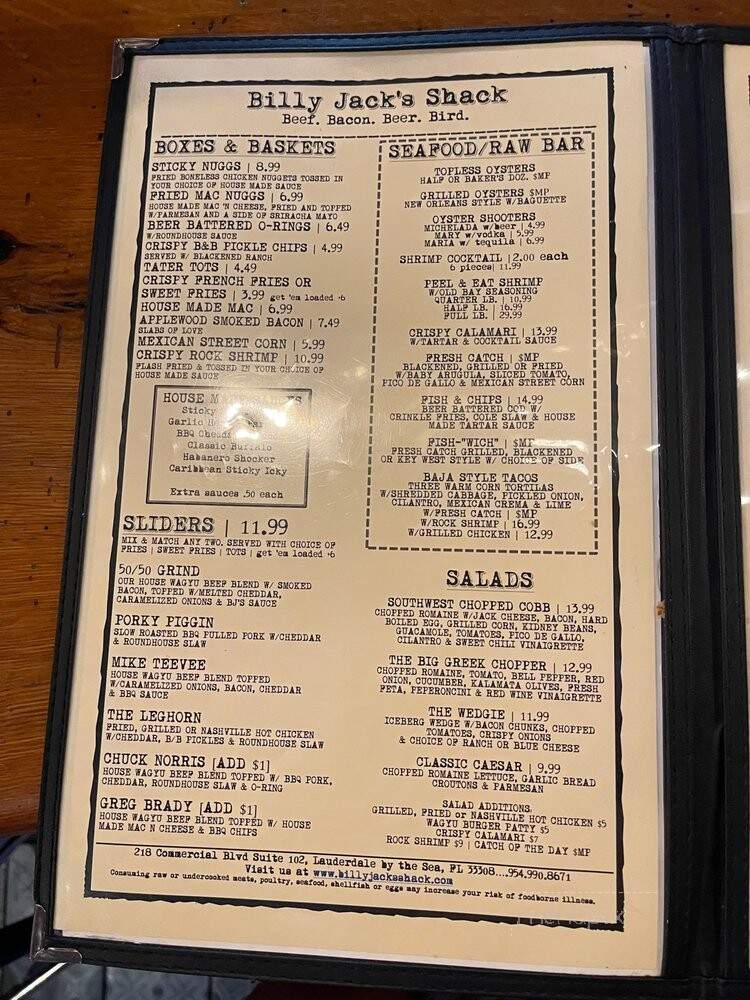 Billy Jacks Shack - Lauderdale-by-the-Sea, FL menu_pic
