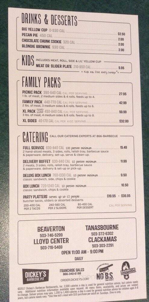Dickey's Barbecue Pit - Happy Valley, OR menu_pic