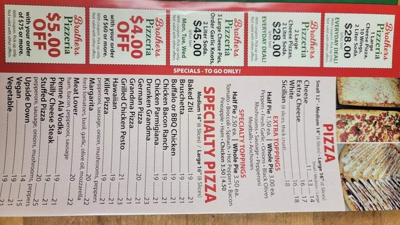 Brothers Pizzeria - East Stroudsburg, PA menu_pic