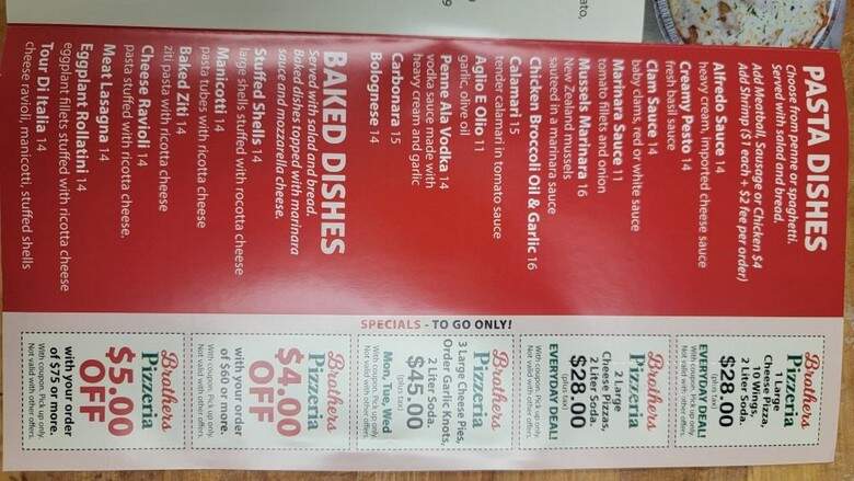 Brothers Pizzeria - East Stroudsburg, PA menu_pic