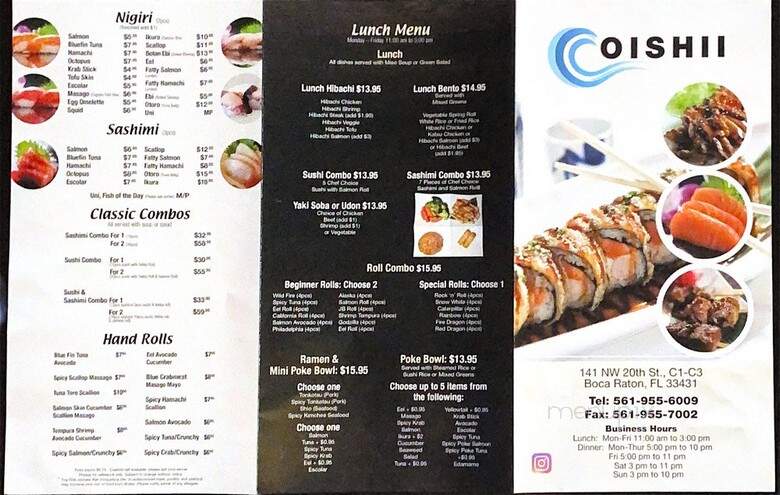 Oishii Japanese & Hibachi - Boca Raton, FL menu_pic