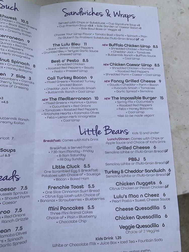 LuLu Beans Cafe - Sharon, PA menu_pic
